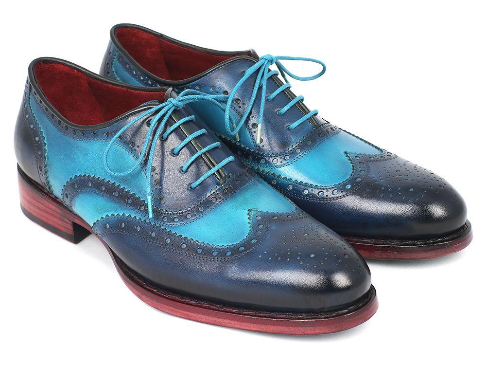 Paul Parkman ''27TQ88'' Blue & Turquoise Genuine Leather Two Tone Wingtip Oxfords Shoes.